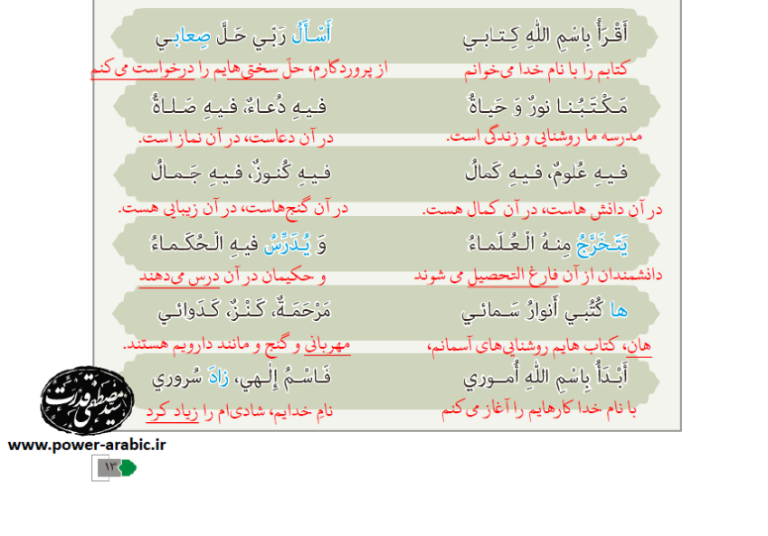 ترجمه متن و پاسخ تمارین درس 1 عربی نهم