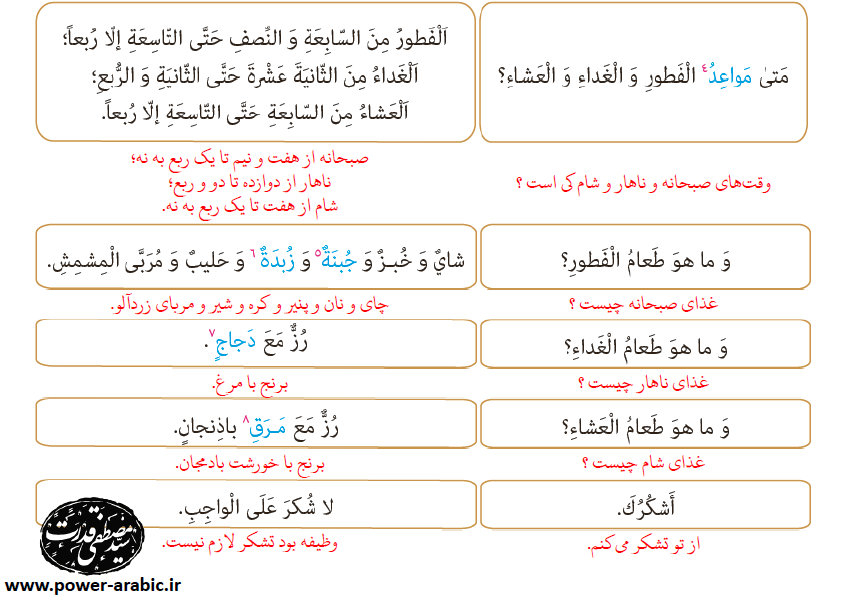 ترجمه متن و پاسخ تمارین درس 6 عربی دهم