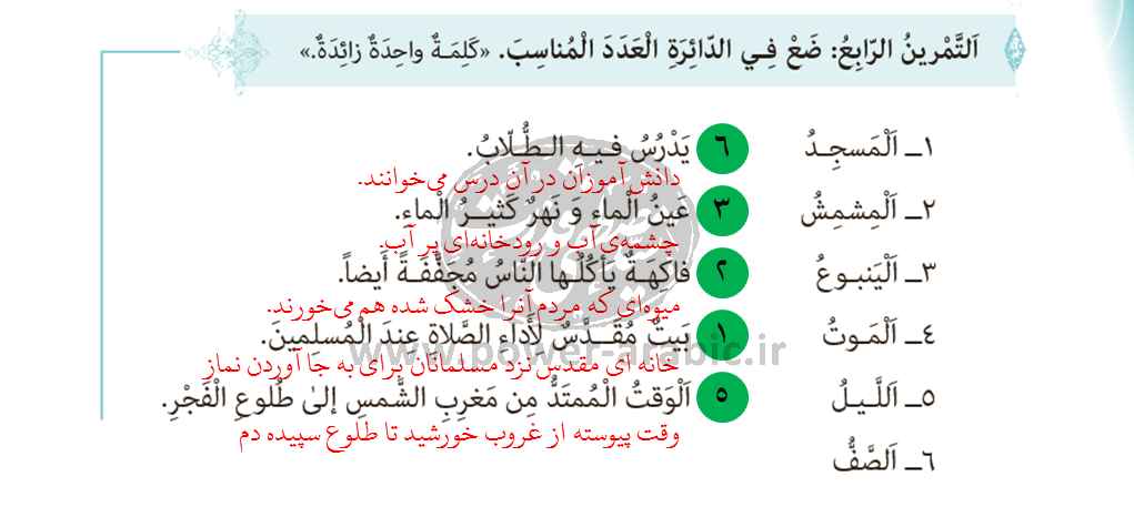 ترجمه متن و پاسخ تمارین درس 3 عربی دهم