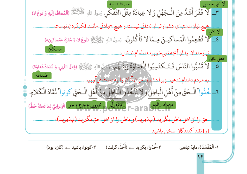 ترجمه متن و پاسخ تمارین درس 1 عربی دوازدهم