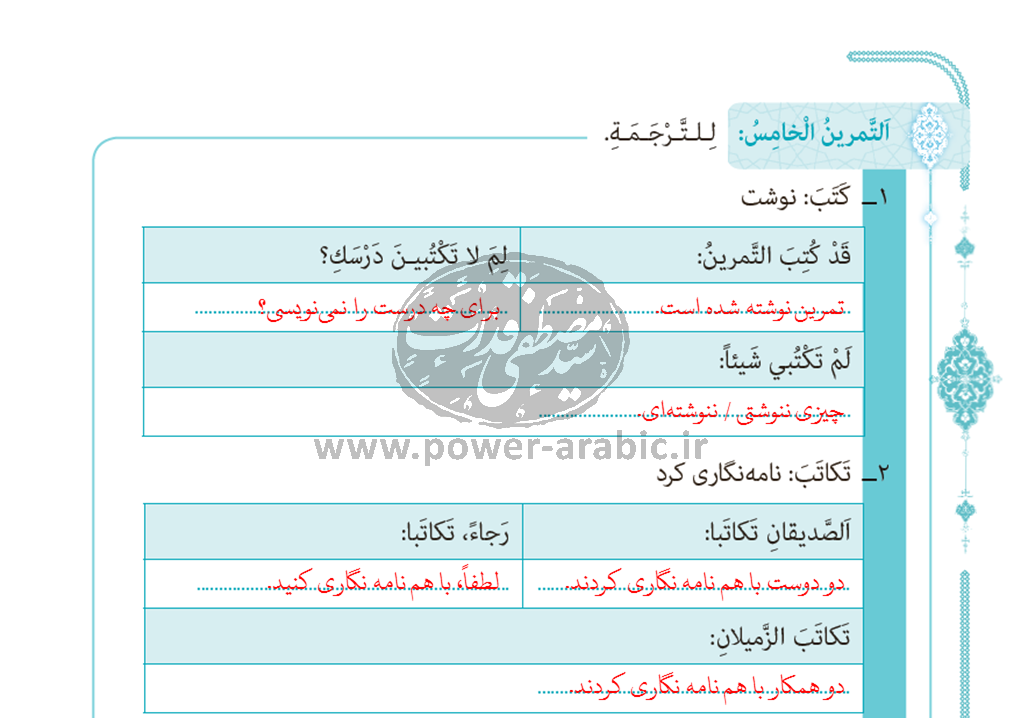 ترجمه متن و پاسخ تمارین درس 2 عربی دوازدهم