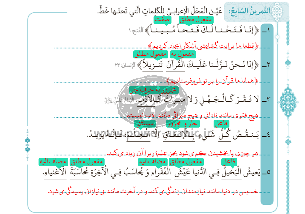 ترجمه متن و پاسخ تمارین درس 4 عربی دوازدهم