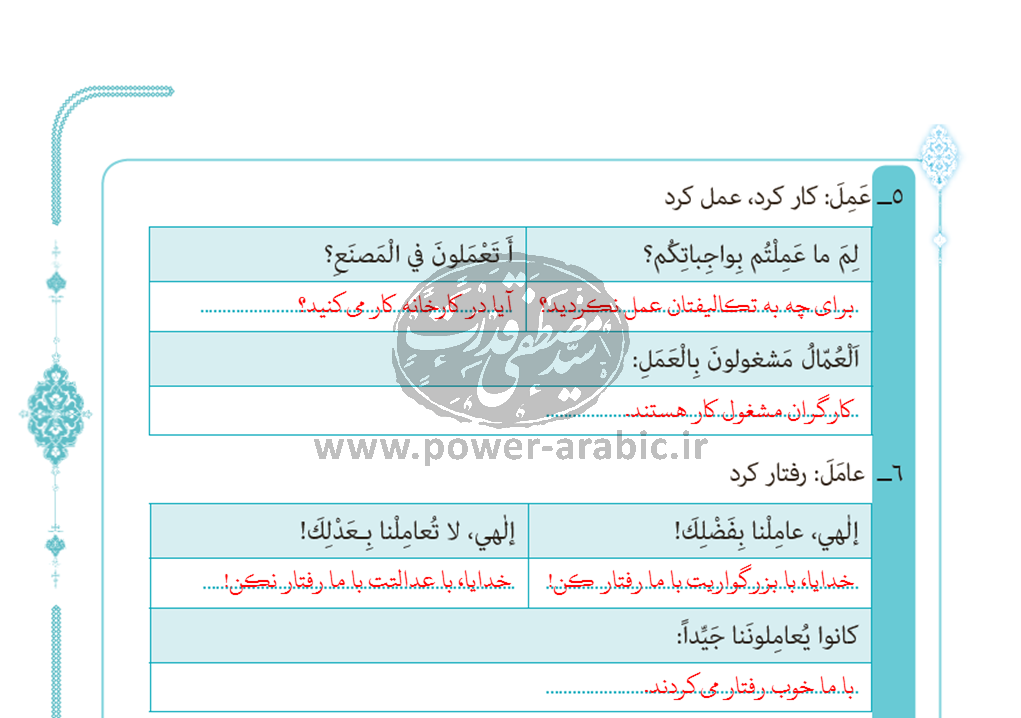 ترجمه متن و پاسخ تمارین درس 2 عربی دوازدهم