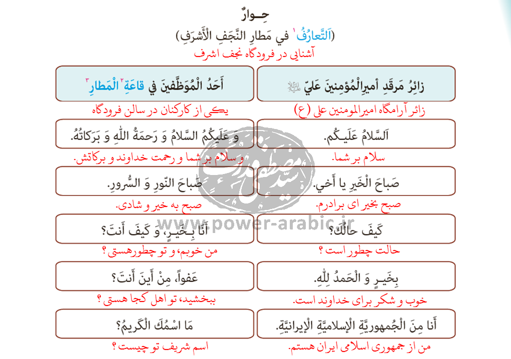 ترجمه متن و پاسخ تمارین درس 1 عربی دهم