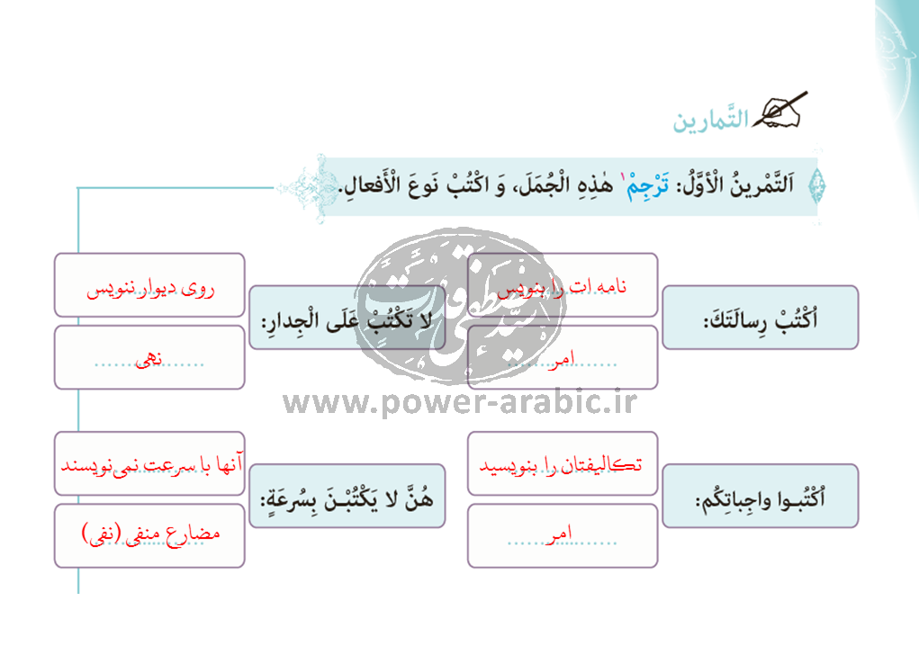 ترجمه متن و پاسخ تمارین درس 1 عربی دهم