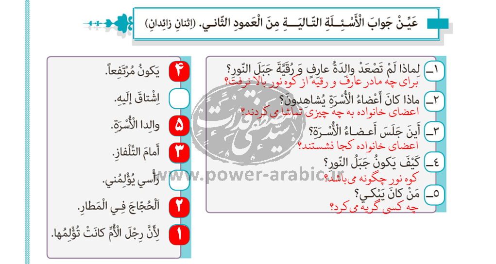 ترجمه متن و پاسخ تمارین درس 2 عربی دوازدهم