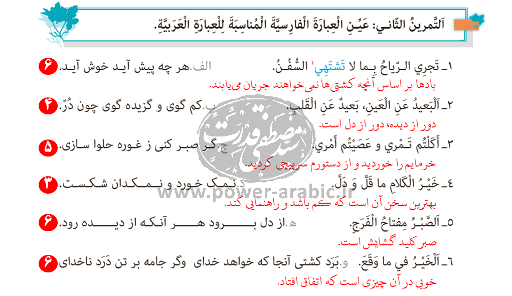 ترجمه متن و پاسخ تمارین درس 7 عربی یازدهم