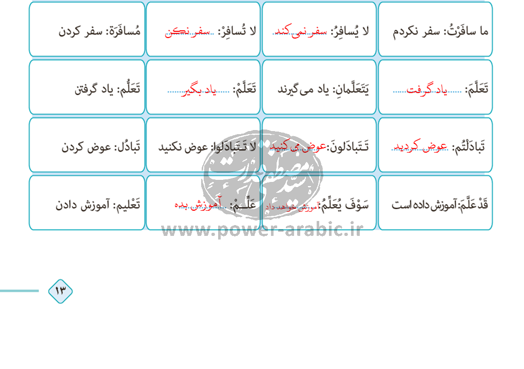 پاسخ تمرین سوم درس 1 عربی یازدهم